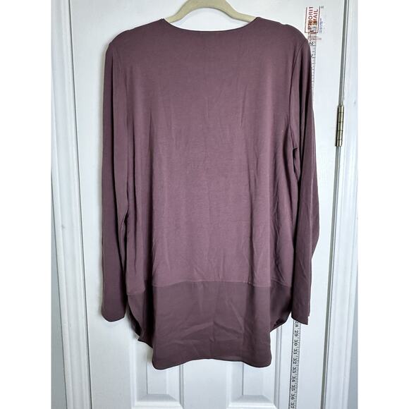Ann Taylor Blouse Mixed Media Tunic Shirt Size Large LG Viscose Plum - Picture 9 of 10
